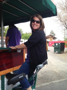 Traci on party bike
