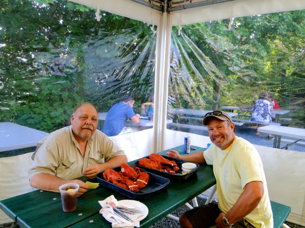 Billy & Mike getting ready for their lobster feed!