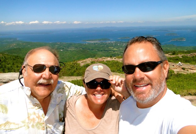 View from atop Cadiallac Mountain (I'm holding my hat because it was so windy!)