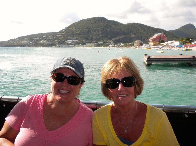 Mom & I on water taxi in St. Maarten