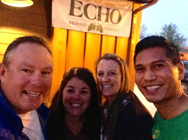 Mike and I, Jen and Rod at Echo Brewery